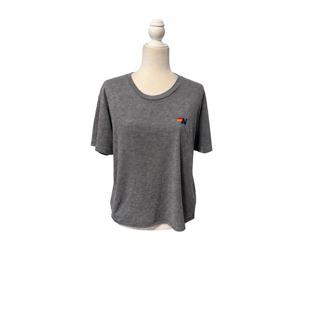 Aviator Nation Heather Grey Embroidered Logo Tee Raw Hem Relaxed Fit Size L - Picture 1 of 4